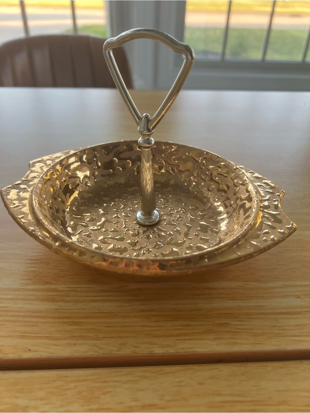 Gold-Tone Two-Tier Serving Tray with Handle